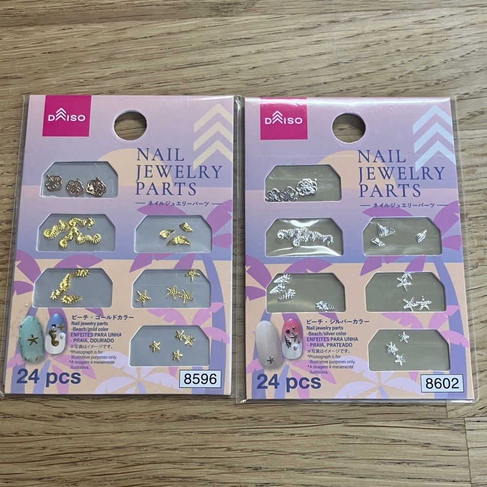 Daiso Nail Art Embellishments 2 Set - Gold and Silver